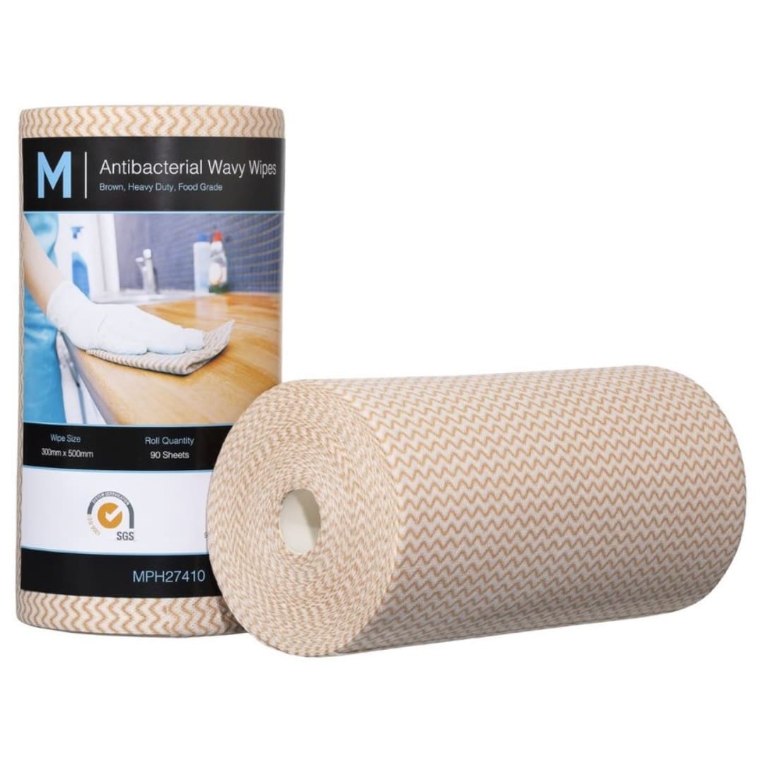 Antibacterial Wavy Wipes - Brown 300mm x 500mm 90 Sheets 80gsm