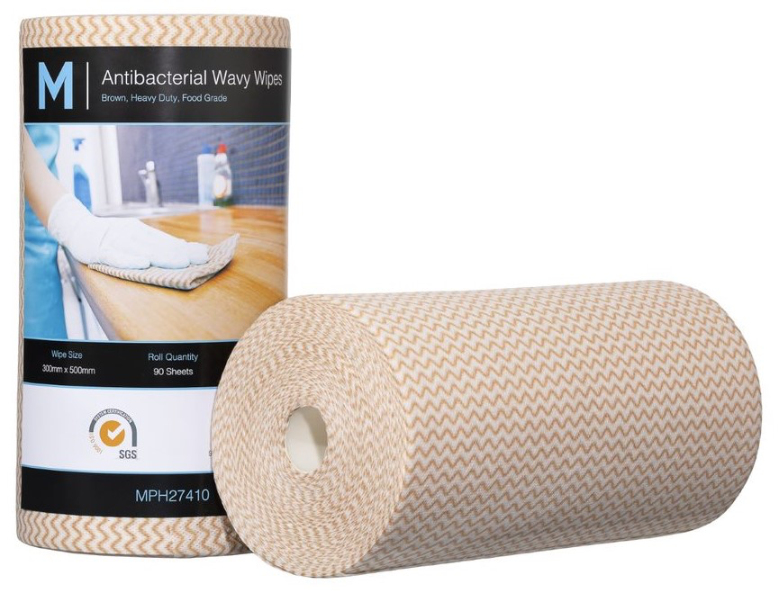 Antibacterial Wavy Wipes - 300mm x 500mm, 90 Sheets, 80gsm - 4 Rolls/Box