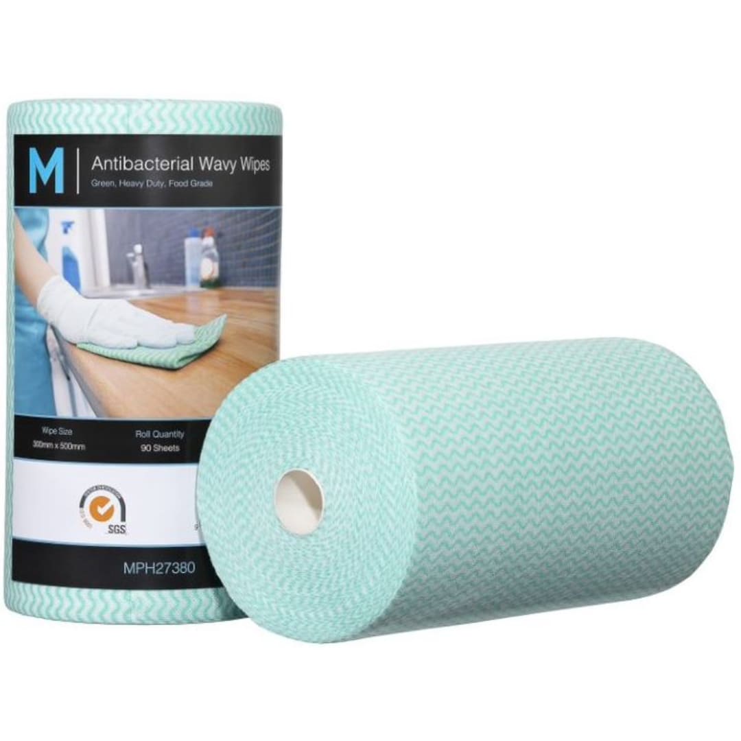 Antibacterial Wavy Wipes - Green 300mm x 500mm 90 Sheets 80gsm