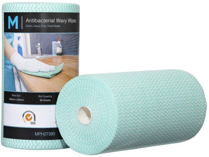 Antibacterial Wavy Wipes - 300mm x 500mm, 90 Sheets, 80gsm - 4 Rolls/Box