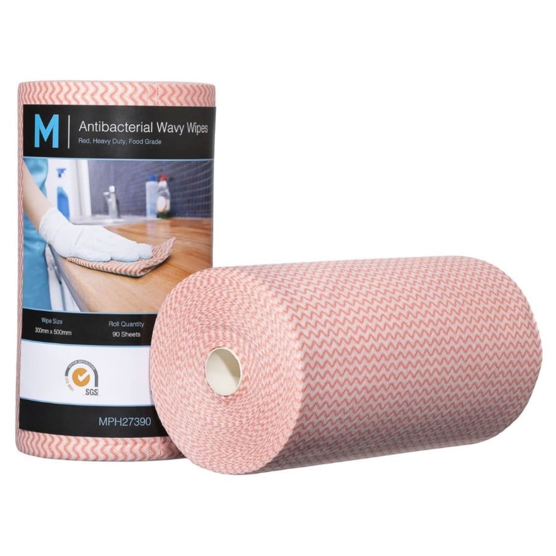 Antibacterial Wavy Wipes - Red 300mm x 500mm 90 Sheets 80gsm