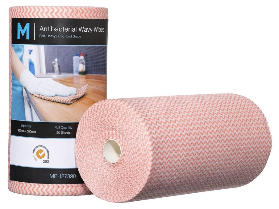 Antibacterial Wavy Wipes - 300mm x 500mm, 90 Sheets, 80gsm - 4 Rolls/Box