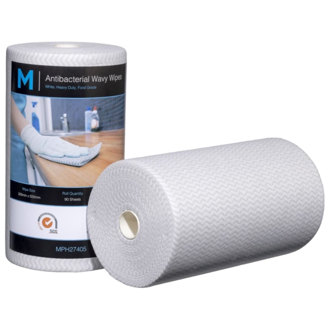 Antibacterial Wavy Wipes - White 300mm x 500mm 90 Sheets 80gsm
