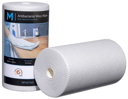 Antibacterial Wavy Wipes - 300mm x 500mm, 90 Sheets, 80gsm - 4 Rolls/Box