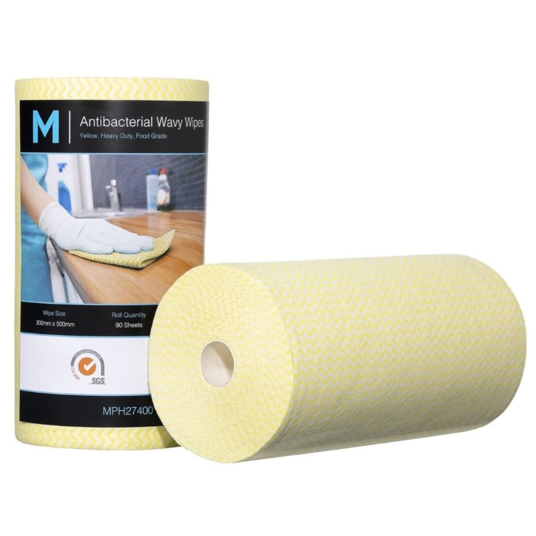 Antibacterial Wavy Wipes - Yellow 300mm x 500mm 90 Sheets 80gsm
