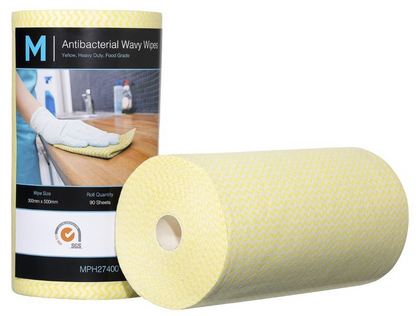 Antibacterial Wavy Wipes - 300mm x 500mm, 90 Sheets, 80gsm - 4 Rolls/Box