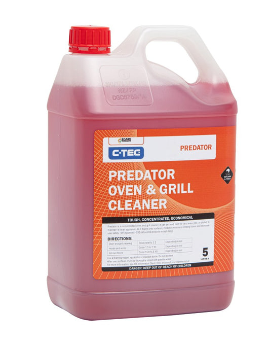 C-TEC Predator Oven Grill Cleaner 5 L helps remove baked-on grease and food residues from kitchen surfaces.