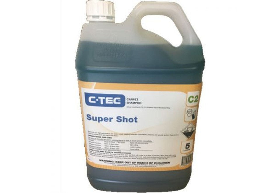 C-TEC Super Shot Carpet Cleaner 5L helps lift dirt and stains while refreshing carpets for a cleaner appearance.