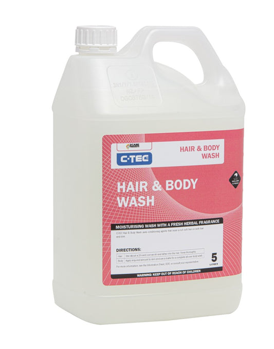 C-Tec Hair Body Wash 5L provides convenient cleansing for hair and body, ideal for everyday personal care.