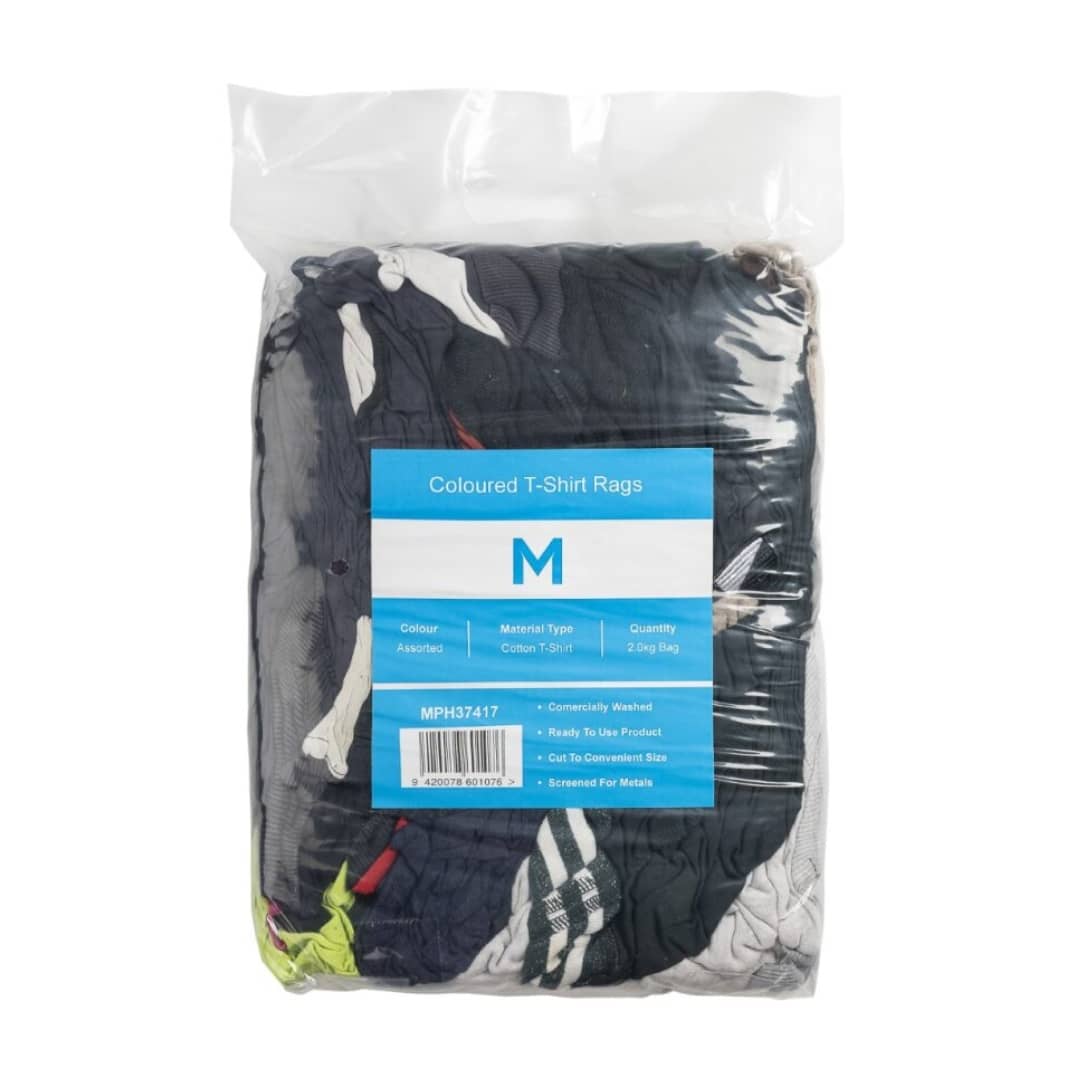Coloured T Shirt Rags - Assorted 2.0kg Compressed Bag