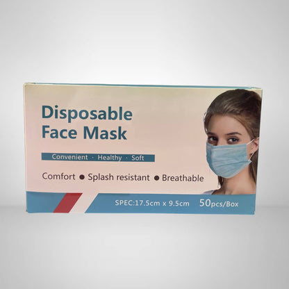 Disposable Face Masks - Blue - 50 Masks/Pack