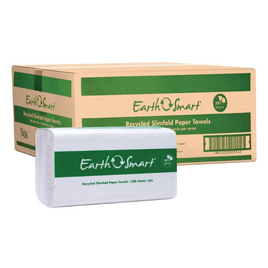 Earthsmart Recycled Slimfold Paper Towel 1 ply 7456 200 Sheets per Pack White - Carton of 20 Packs