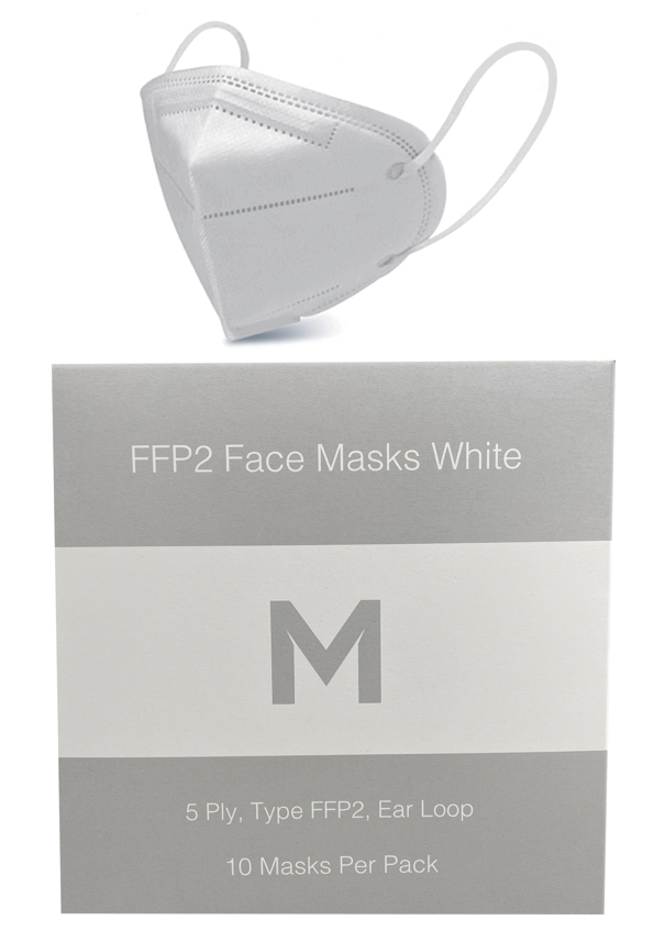 FFP2 Protective Face Masks - White, 5 Ply, Ear Loop Design - 150 Masks/Box