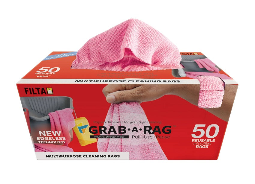 FILTA GRAB-A-RAG MICROFIBRE RAGS PINK 30CM X 30CM - 50 CLOTHES/PACK