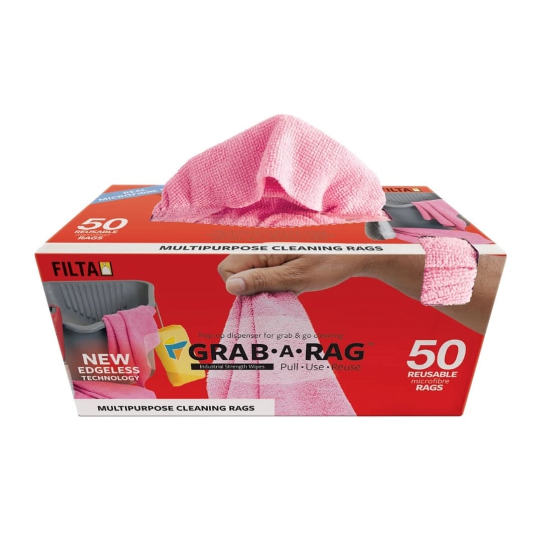 FILTA GRAB-A-RAG MICROFIBRE RAGS PINK 30CM X 30CM - 50 CLOTHES/PACK