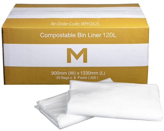 FP Compostable Bin Liner 120L - White, 900mm x 1330mm x 30mu - 200 Bags/Box