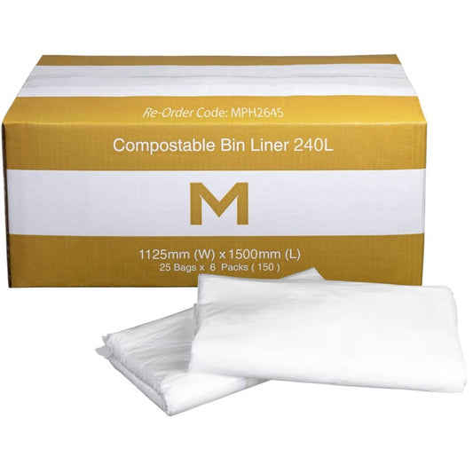 FP Compostable Bin Liner 240L - White, 1125mm x 1500mm x 30mu - 150 Bags/Box