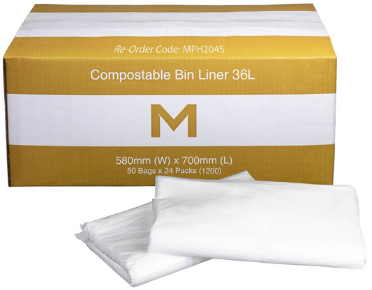 FP Compostable Bin Liner 36L - White, 580mm x 700mm x 20mu - 1200 Bags/Box