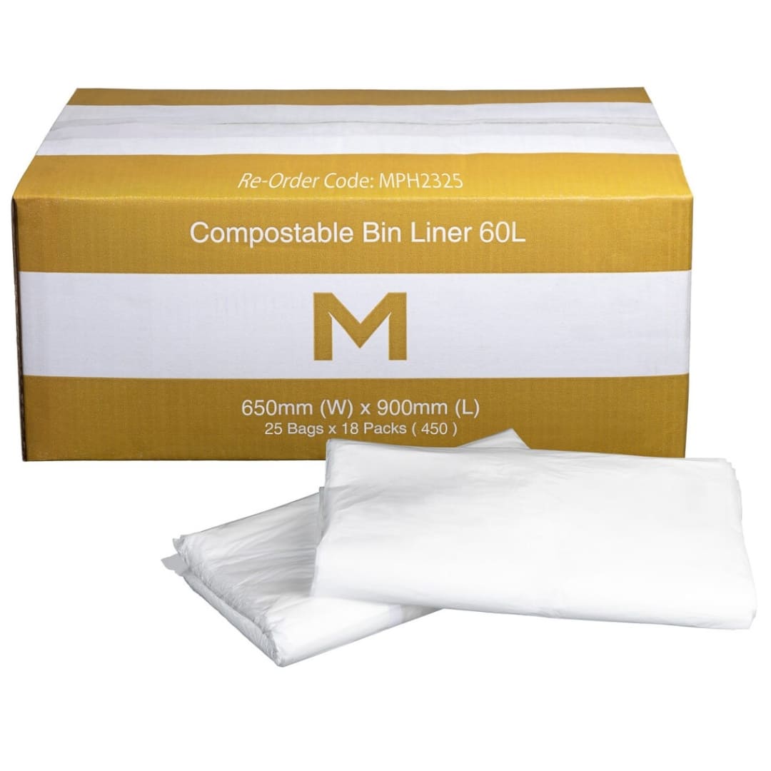 FP Compostable Bin Liner 60L - White, 650mm x 900mm x 30mu - 450 Bags/Box
