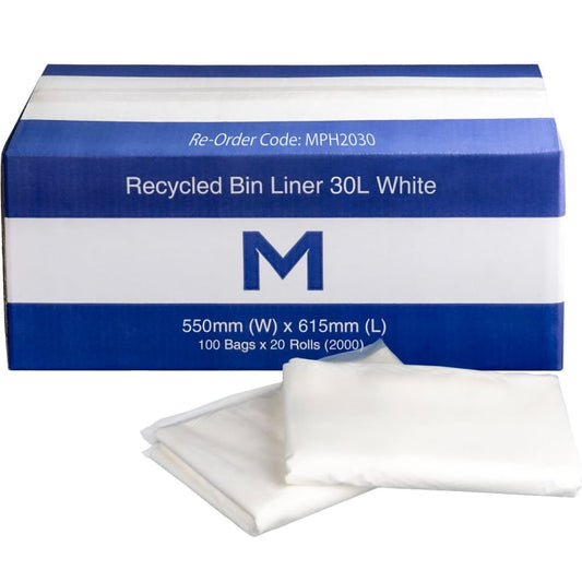 FP Recycled Bin Liner 30L - White, 550mm x 615mm x 11mu - 2000 Bags/Box