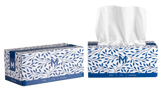 Flat Facial Tissues - White, 2 Ply, 200 Sheets, FSC® Mix - 24 Packs/Box
