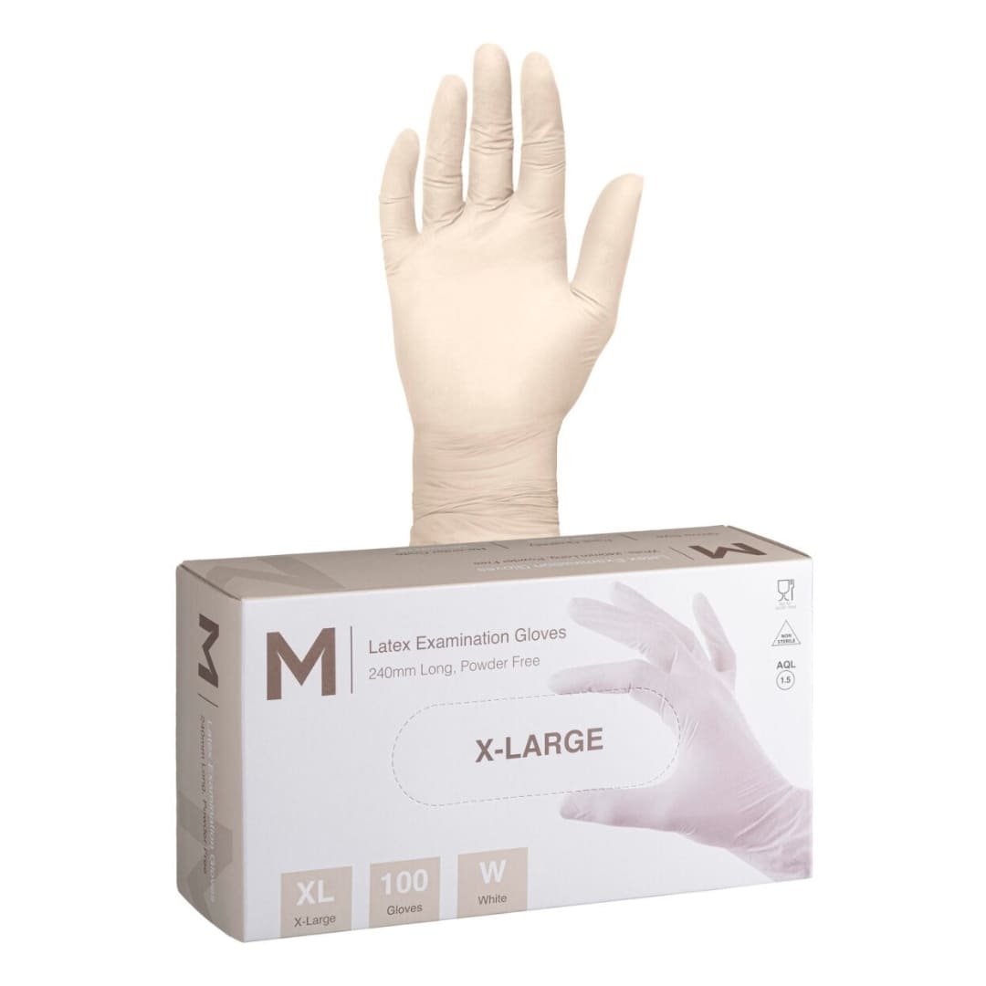 Latex Examination Gloves Powder Free - White, XL 240mm Cuff, 6.0g - 1000 Gloves/Carton