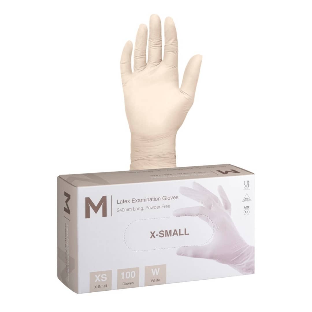 Latex Examination Gloves Powder Free - White, XS 240mm Cuff, 6.0g - 1000 Gloves/Carton