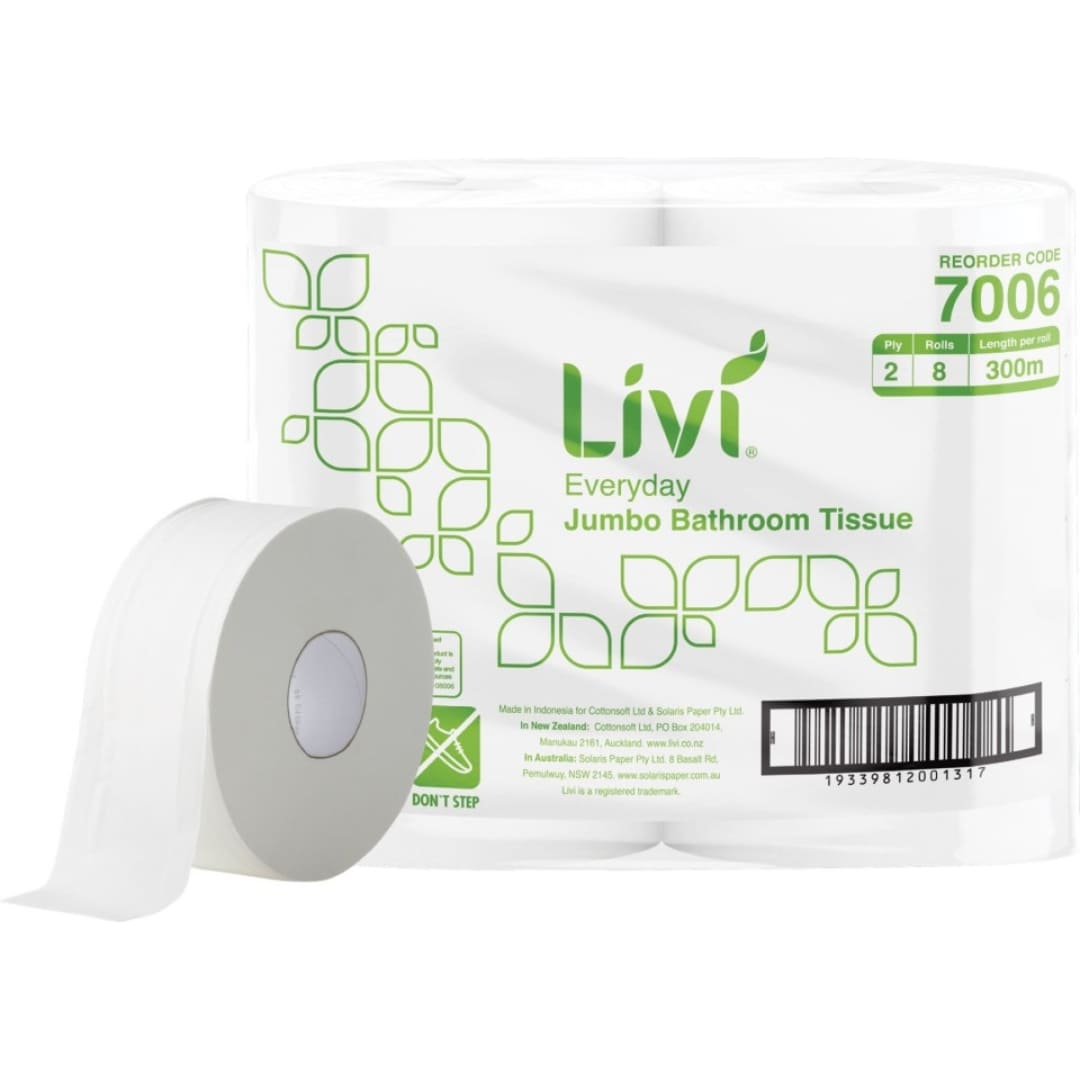 Livi Basic 7006 Jumbo Toilet Tissue 2 ply 300 metres per roll White - Carton of 8 Rolls