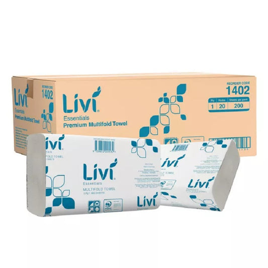 Livi Essentials 1402 Slimfold Paper Towel - 1 Ply 200 Sheets per pack - Carton of 20 Packs