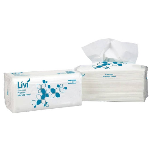 Livi Essentials 1421 Premium Interfold Hand Towel 1 Ply 250 Sheets per pack White - Carton of 16 Packa