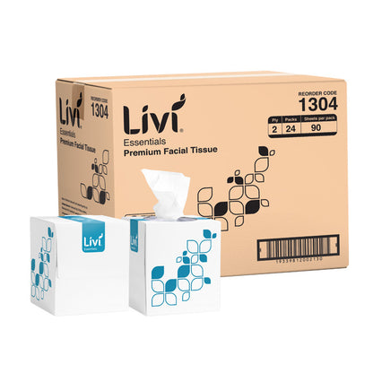 Livi Essentials Premium 2 Ply 90 Sheet Facial Tissue Cube - Carton of 24 Packs