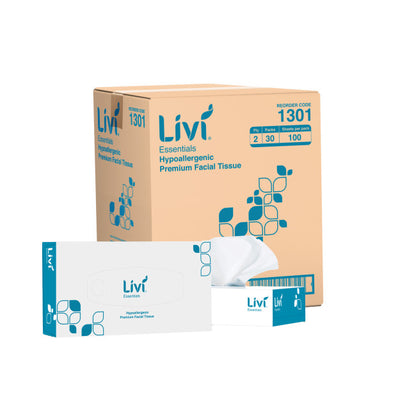 Livi Essentials Facial Tissues 2 Ply White 100 Sheets per Box 1301 - Carton of 30 Packs