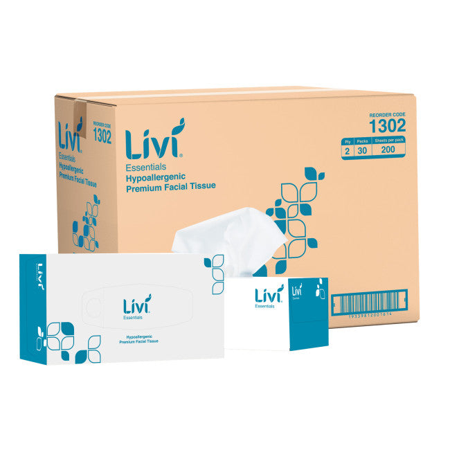 Livi Essentials Premium Facial Tissues 2 Ply White 200 Sheets Per Box 1302 - Carton of 30 Packs