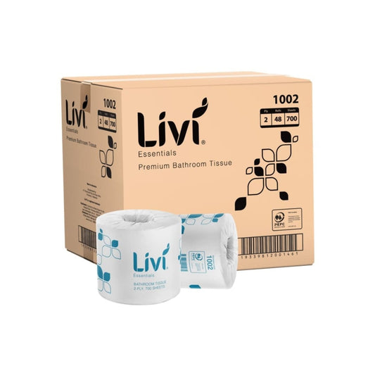 Livi Essentials Premium 2 Ply Toilet Tissue 700 Sheets Per Roll - Pallet of 24 Cases