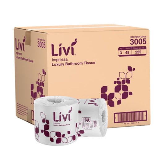 Livi Impressa 3005 Luxury Embossed Toilet Tissue 3 Ply 225 Sheets per roll White - Carton of 48 Rolls
