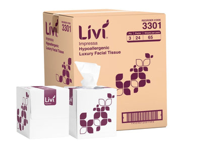 Livi Impressa Luxury Facial Tissue Cube 3 Ply 65 Sheets - Carton of 24 Packs