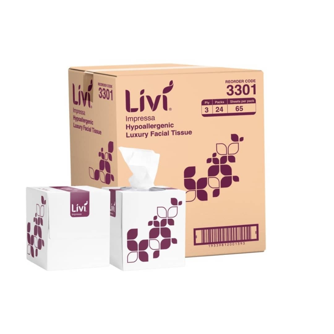 Livi Impressa Luxury Facial Tissue Cube 3 Ply 65 Sheets - Carton of 24 Packs