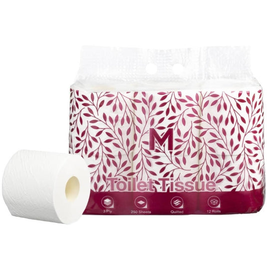 Luxury Unwrapped Toilet Tissue Boxed - White, 3 Ply, 250 Sheets, 12 Pack - 48 Rolls/Box