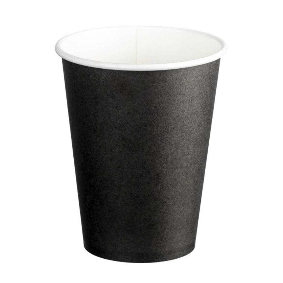 Black single wall PE paper cups 12oz 390ml 90mm diameter 1000 per box