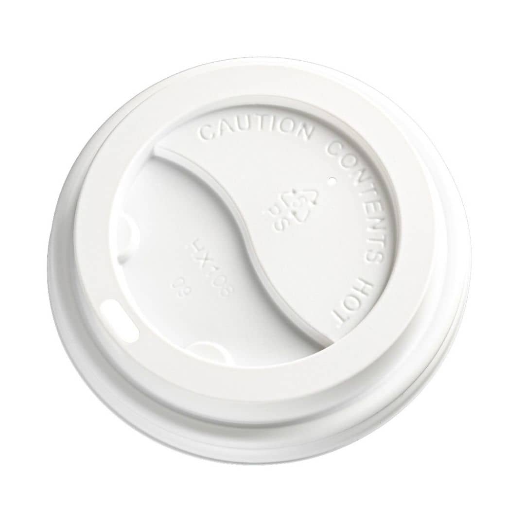 White PS plastic cup lid 62mm diameter sip through straw hole 1000 Lids/Box