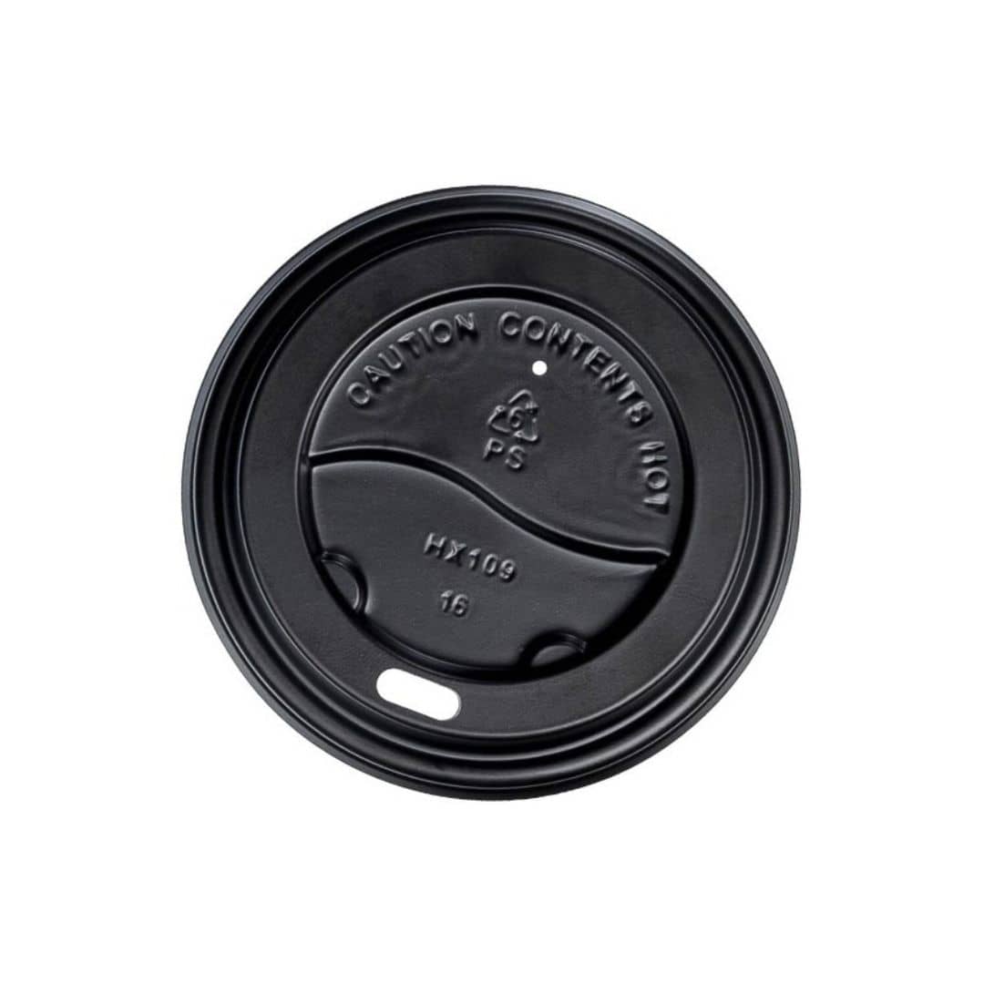 Black PS plastic cup lid 80mm diameter sip through straw hole
