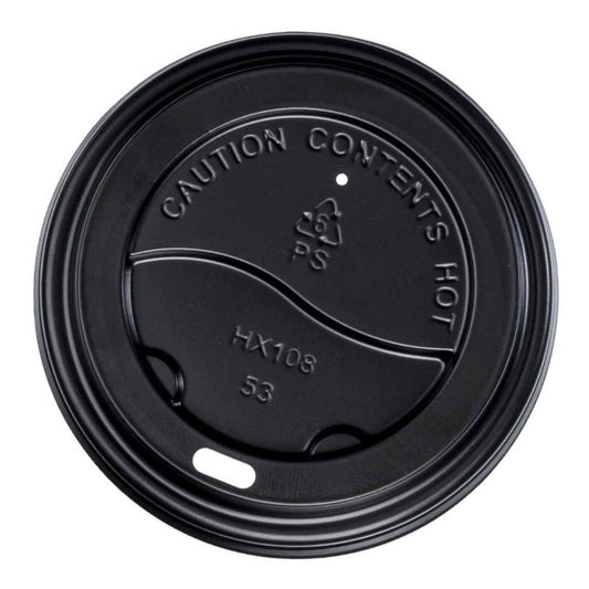 Black PS plastic cup lid 90mm diameter sip through straw hole