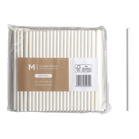 White paper cocktail straight straws 5mm x 120mm 300gsm FSC Mix 2500 per box