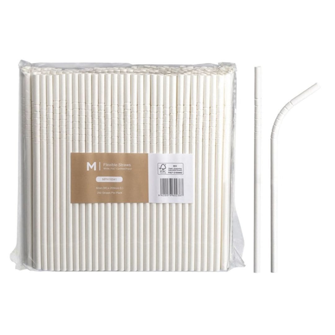 White paper flexible straws 6mm x 200mm 300gsm FSC Mix 2500 per box