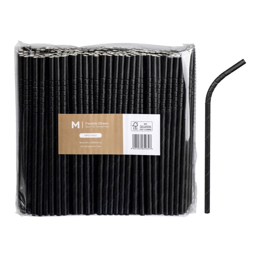 Black paper flexible straws 6mm x 200mm 300gsm FSC Mix 2500 per box