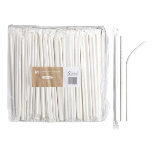 White wrapped paper flexible straws 6mm x 200mm 300gsm FSC Mix 2500 per box
