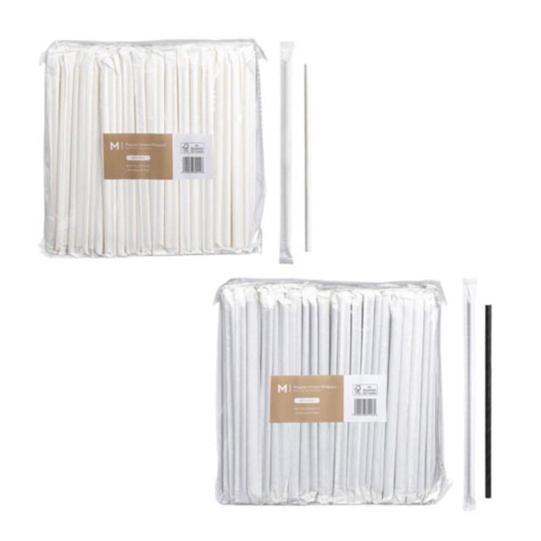 Paper Flexible Straws Wrapped - White, 6mm x 200mm, 300gsm, FSC® Mix (2,500 Straws/Box)