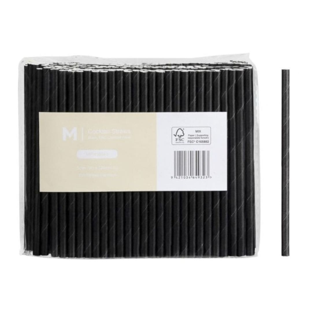 Black paper cocktail straight straws 5mm x 120mm 300gsm FSC Mix 2500 per box