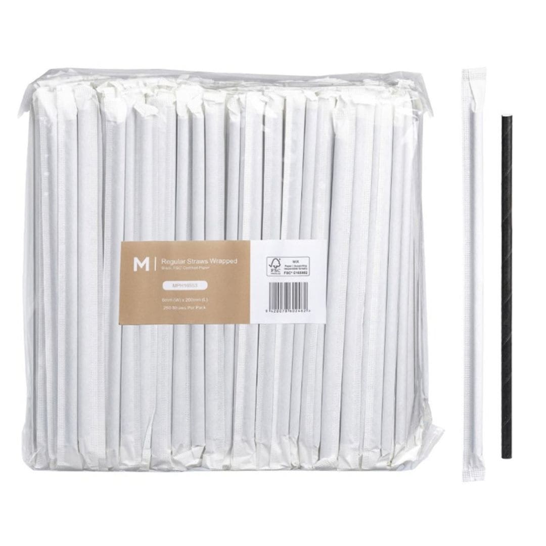 Black wrapped paper regular straws 6mm x 200mm 300gsm FSC Mix 2500 per box