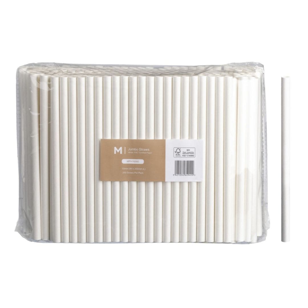 White paper jumbo straight straws 10mm x 200mm 300gsm FSC Mix 2500 per box